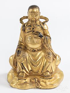 Chinese gilt bronze Buddha, 9 3/4" h.
