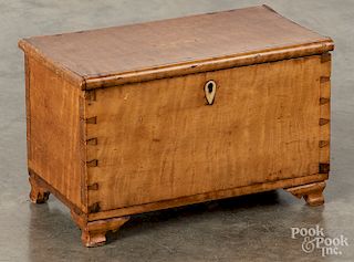 Miniature tiger maple blanket chest, 19th c.