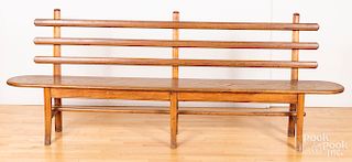 Arts and Crafts oak bench, 37" h., 93" w.
