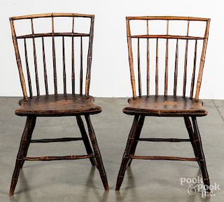 Pair of New England rodback Windsor chairs