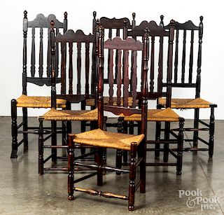 Six New England banisterback dining chairs