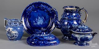 Five pieces Historical blue Staffordshire.