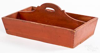 Painted basswood utensil tray, late 19th c.