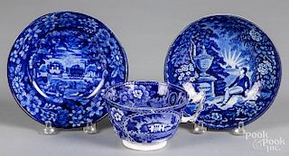 Two Historical blue Staffordshire saucers, etc.