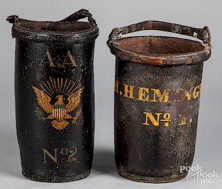 Two American painted leather fire buckets, 19th c