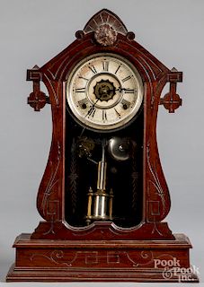 Victorian walnut mantel clock, 20 1/2" h.