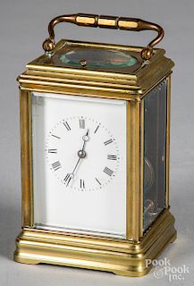 Brass carriage clock with enameled dial, 5 1/2" h