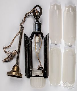 Art Deco hanging light with four glass shades