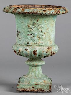Cast iron garden urn, late 19th c., 15" h.