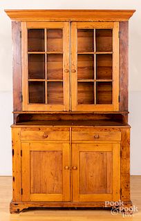 Pine and poplar two-part Dutch cupboard, 19th c.