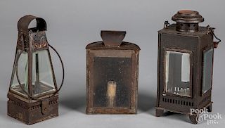 Three tin lanterns, 19th c., tallest - 9".