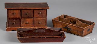 Two pine knife trays, 19th c., etc.