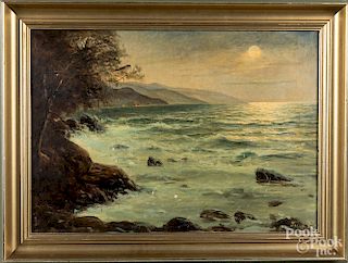 Oil on canvas coastal scene, early 20th c.