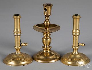 Pair of brass push-up candlesticks, 19th c.