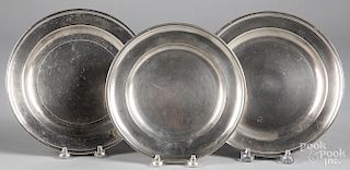 Three Philadelphia pewter plates, late 18th c.