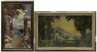 Two Landscape Prints, R. Atkinson, Height of largest overall 21 1/2 x width 34 inches.