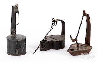Two iron fat lamps, 19th c., etc.