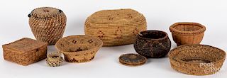 Collection of small Native American baskets.