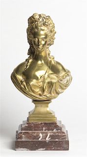 A Continental Gilt Bronze Bust, Height overall 12 3/4 inches.