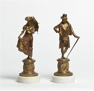 A Pair of Austrian Gilt Bronze Figures, after Carl Kauba, Height of bronze 8 1/2 inches.
