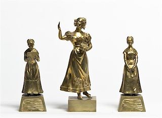 Three Gilt Bronze Figures, Height of tallest 7 7/8 inches.