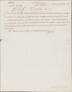 Lafayette, Marquis de (1757-1834) Autograph Letter Signed, La Grange, 18 September 1811.