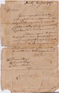 Lincoln, Benjamin (1733-1810) and Daniel Shays (c. 1747-1825) Two Signed Letters, 31 January 1787.