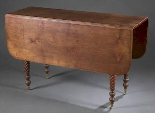 Cherry drop leaf table with turned legs, 19th c.