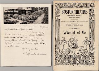 Baum, L. Frank (1856-1919) Autograph Letter Signed, 1916 and Playbill from the 1903 Boston Production of The Wizard of Oz.