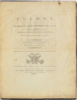Lowell, John (1743-1802) An Eulogy on the Honourable James Bowdoin, Esq. L.L.D., late President of the American Academy of Arts and Sci