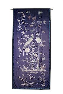 Japanese Meiji Period Silk Embroidery Tapestry