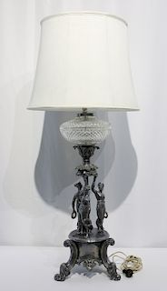 19th Century Crystal & Silver Plated Figural Lamp