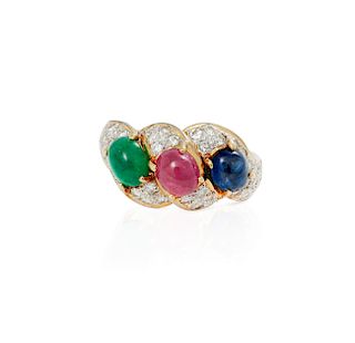 18k Ruby, Emerald, Sapphire Ring