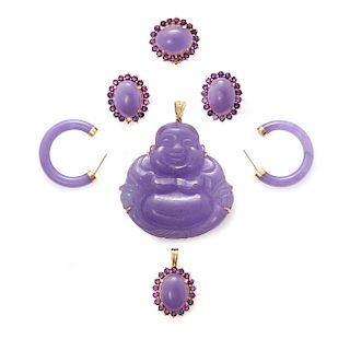 Lavender Jade, Amethyst and 14k Gold Jewelry Suite