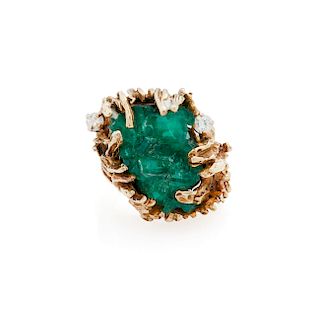 14k Gold Chatham Emerald Crystal Ring