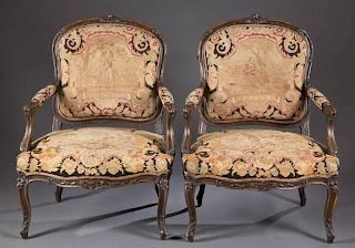 Louis XV style armchairs w/ needlepoint upholstery