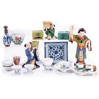 Lot of Chinese figures, tea cups, dishes etc.
