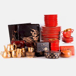 Collection of Japanese lacquer ware.
