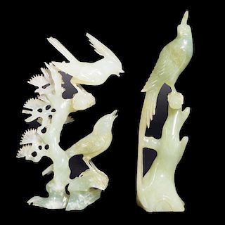 Two Chinese jadeite carvings of birds.