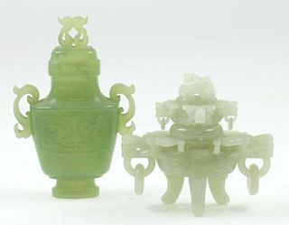 Two jadeite and hard stone vessels.