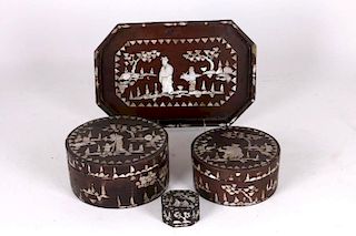 Four inlaid and lacquered Chinese boxes.