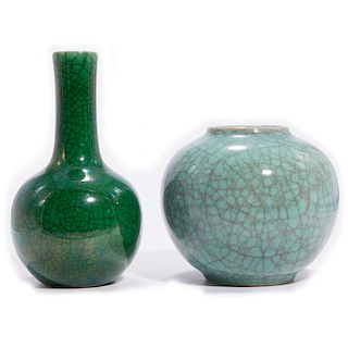 A Chinese crackle ware vase and jar.