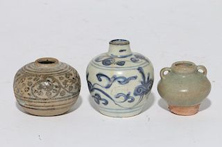 Three Ming period 15th century Chinese pottery vessels.