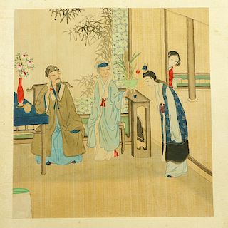 Twelve Chinese illustrated panels painted on silk.
