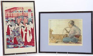 A Japanese woodblock and an Asian print.