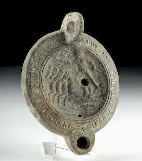 Roman Pottery Oil Lamp w/ Neptune & Hippocamps
