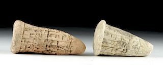 Lot of 2 Translated Sumerian Clay Foundation Cones