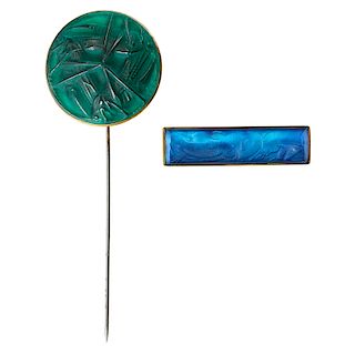 LALIQUE MOLDED GLASS BAR BROOCH & PIN
