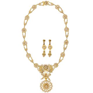 MID-VICTORIAN NATURAL SEED PEARL & YELLOW GOLD WEDDING SUITE