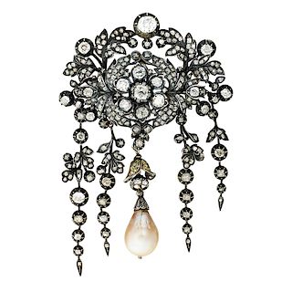 VICTORIAN DIAMOND & SILVER TOPPED GOLD FLORAL CORSAGE ORNAMENT